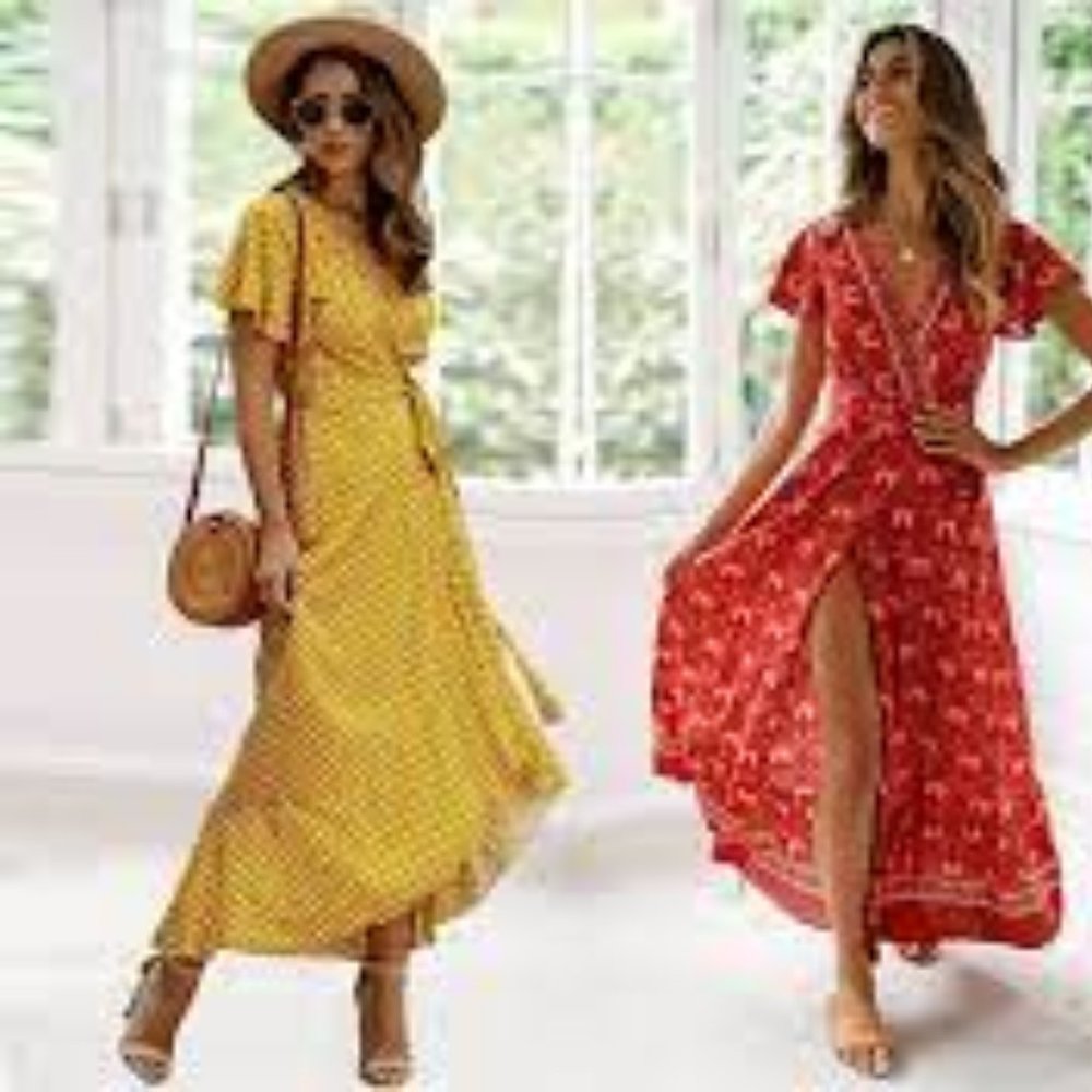 Alelly Wrap Maxi Split Flowy Long Maxi Dress NWT